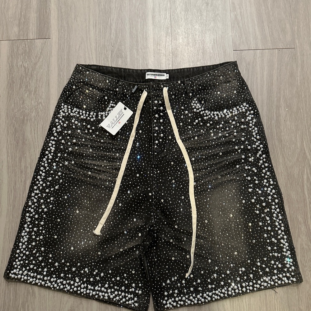 Stylish Black Jean Shorts with Rhinestone Detailing